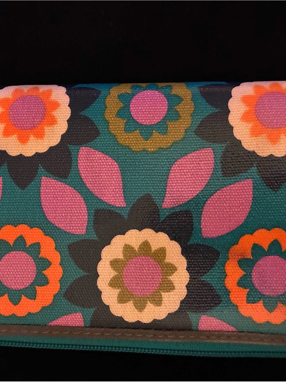 Fossil Teal Floral Canvas Cosmetic Pouch with Pink & Orange Accents - Picture 2 of 6
